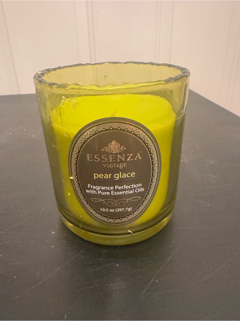 Essenza Vintage Glass Jar Candle Pear Glace Green 10.5oz